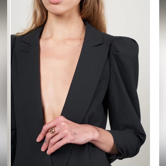 SMYTHE scrunch sleeve long line blazer - black seersucker - Picture 5 of 11